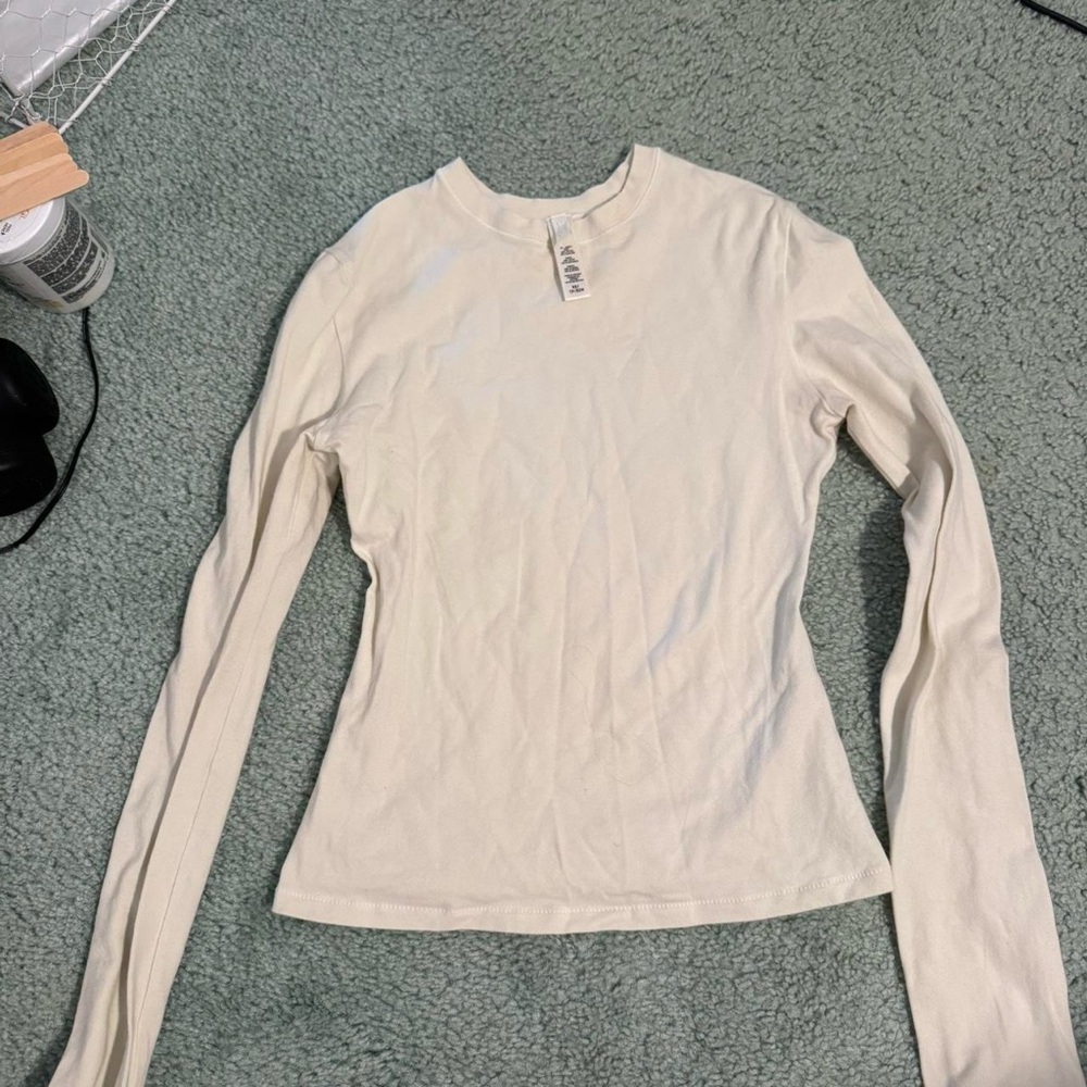 Skims Bone Cotton Jersey Long Sleeve